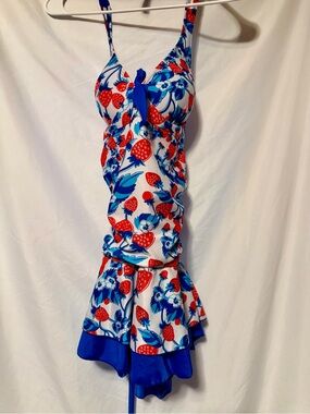 Blue & Red Strawberry Floral Swimdress